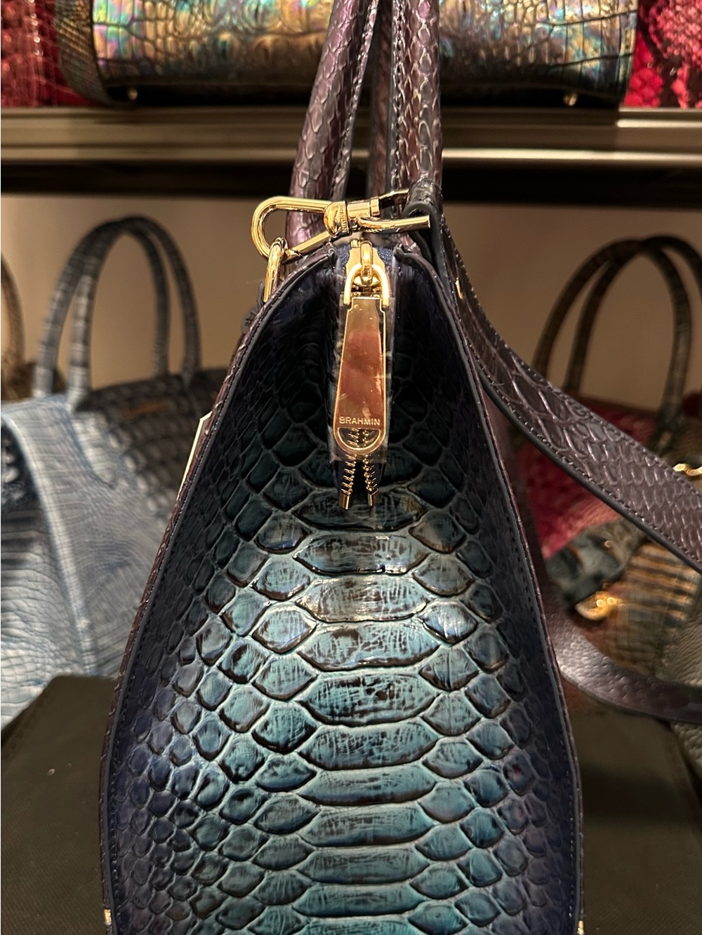 GREAT PRICE Brahmin Sapphire Blue Iridescent Blue/Green/ Purple Satchel - Picture 9 of 14